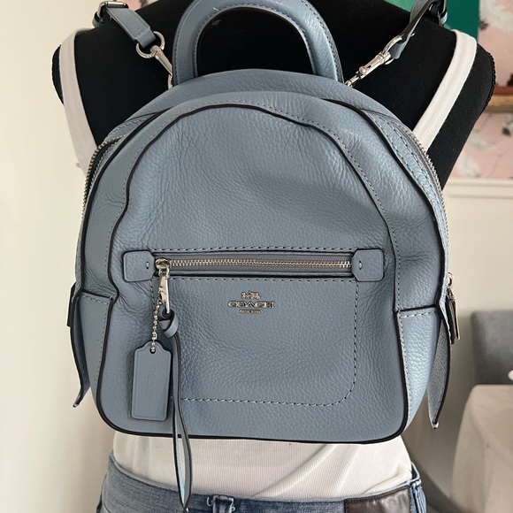 Coach Andi Pebbled Leather Convertible Backpack Sky blue Purse Logo charm - Picture 1 of 15
